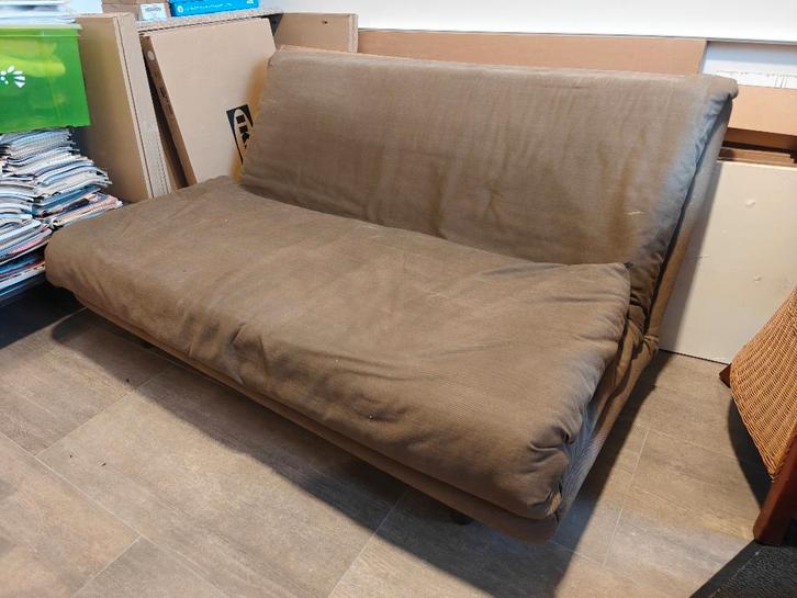 Slaapbank 160x200 clic-clac — Taupe stof — Metalen structuur, Huis en Inrichting, Slaapkamer | Slaapbanken, Gebruikt, 160 cm, 200 cm