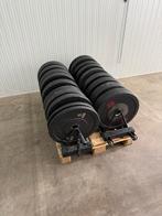 150 kg bumperplates + opbergrek / fitness / gym, Ophalen of Verzenden, Gebruikt, Benen, Overige typen