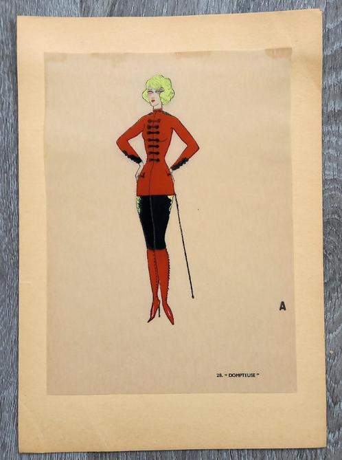 [art deco] pochoir illustratie Dompteuse, Antiek en Kunst, Kunst | Litho's en Zeefdrukken, Ophalen of Verzenden