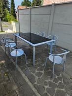 Tuinset 1 tuintafel met glas bladeren + 5 tuinstoelen, Tuin en Terras, Ophalen, Zo goed als nieuw, Tuinset