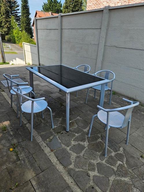 Tuinset 1 tuintafel met glas bladeren + 5 tuinstoelen, Tuin en Terras, Tuinsets en Loungesets, Zo goed als nieuw, Tuinset, Ophalen