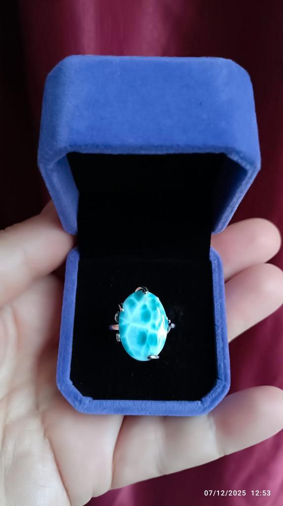 Bague réglable en argent massif avec superbe larimar, Bijoux, Sacs & Beauté, Bagues, Neuf, Argent, Argent, Enlèvement ou Envoi