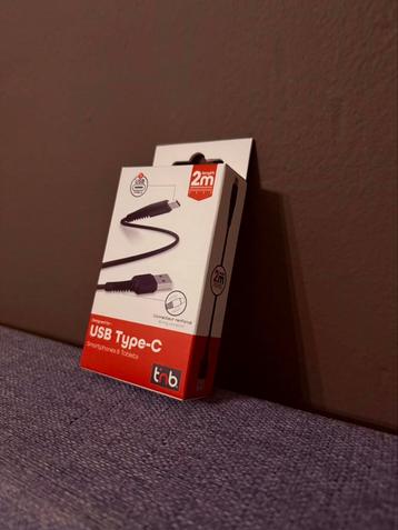 Câble USB/USB-C de 2 M noir sous emballage (neuf)., Enlèvement ou Envoi, Neuf