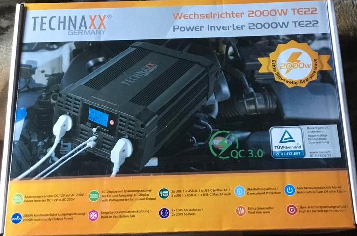 Wisselstroom omvormer TECHNAXX 2000 Watt TE22, Caravans en Kamperen, Mobilhome-accessoires, Nieuw, Ophalen