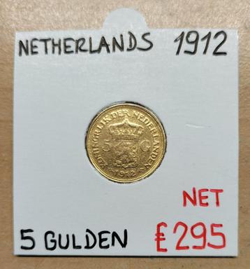 5 GULDEN 1912    NEDERLAND    GOUD   € 295 beschikbaar voor biedingen