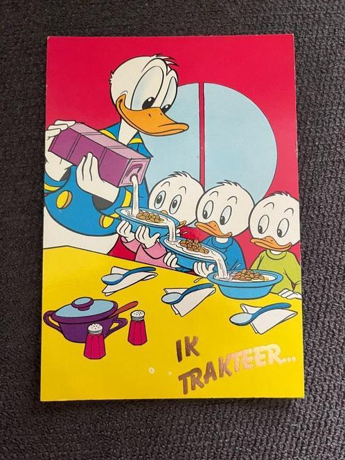 Postkaart Disney Donald Duck 'Ik trakteer', Verzamelen, Disney, Zo goed als nieuw, Plaatje of Poster, Donald Duck, Verzenden