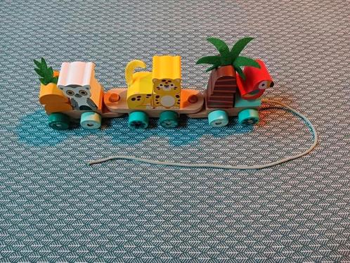 Houten trein met tropische dieren, Janod., Kinderen en Baby's, Speelgoed | Houten speelgoed, Zo goed als nieuw, Ophalen of Verzenden