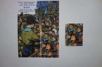 BELGIE POSTZEGELVEL & ZEGEL * 100 JAAR SCOUTS EUROPA, Europa, Ophalen of Verzenden, Zonder stempel, Postfris