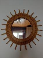 Vintage zonnespiegel in bamboe+rotan met vlakke spiegel, Ophalen of Verzenden, Gebruikt