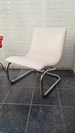 Vintage design stoel, wit leer , verchroomd stalen buisframe, Ophalen