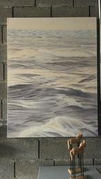 Handgeschilderd gesigneerd schilderij zee -geel/grijs, Ophalen, Zo goed als nieuw, Schilderij
