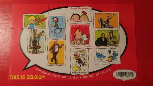 Feuillet 10 timbres - Au pays de la BD - Tintin/Gaston/Schtr, Timbres & Monnaies, Timbres | Europe | Belgique, Non oblitéré, Enlèvement ou Envoi