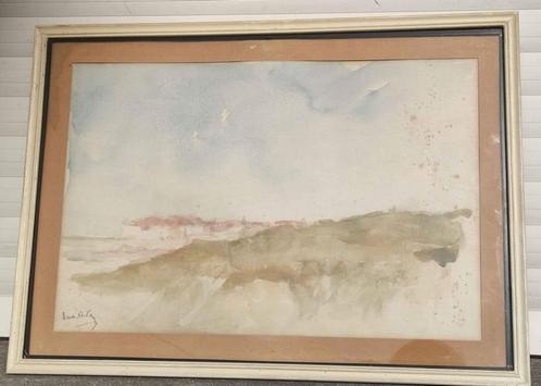 aquarelle dunes signe rene de pauw, Antiquités & Art, Art | Peinture | Classique, Envoi
