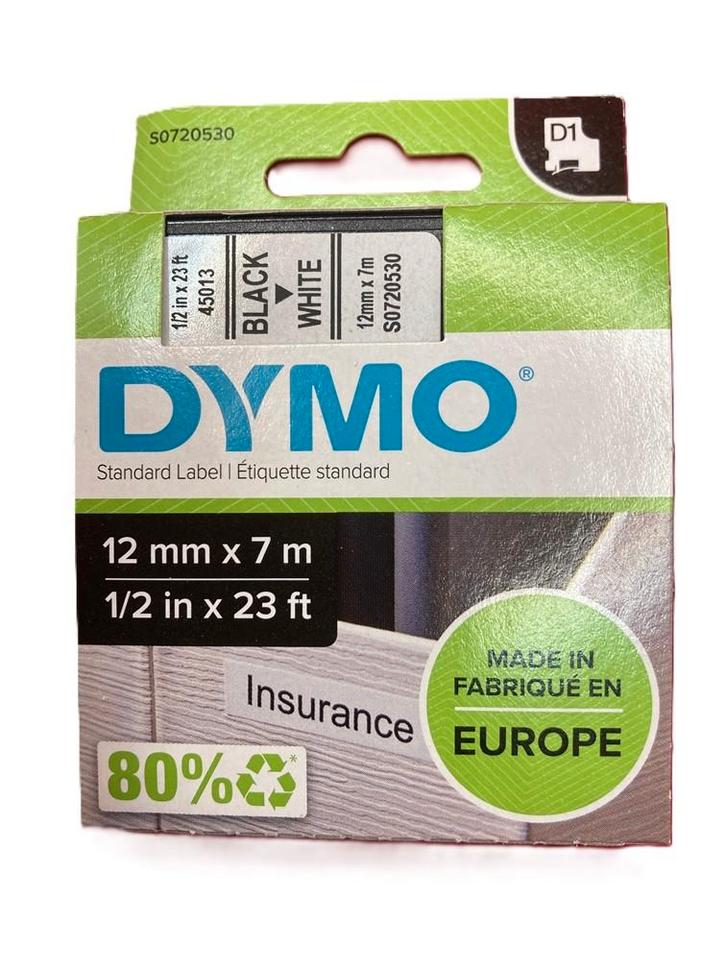 DYMO S720530-45013 TAPE ZWART OP WIT 12 mm (origineel), Computers en Software, Labelprinters, Nieuw, Ophalen of Verzenden