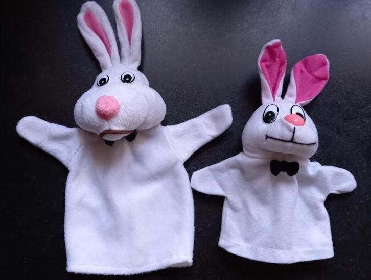 Handpop konijn 2stuks, Kinderen en Baby's, Speelgoed | Knuffels en Pluche, Zo goed als nieuw, Konijn, Ophalen of Verzenden