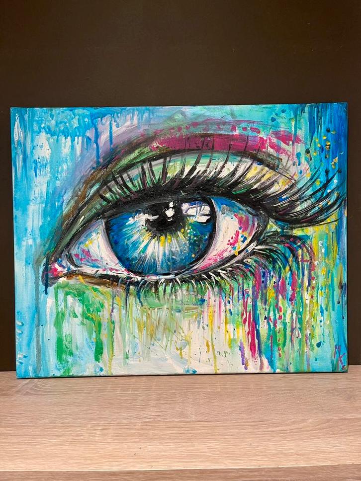 Modern kleurrijk schilderij oog Mk Art, Antiek en Kunst, Kunst | Schilderijen | Modern, Ophalen of Verzenden