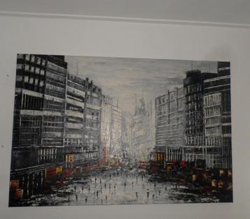 Heel groot modern schilderij "City by Night' 120 x 180 cm beschikbaar voor biedingen