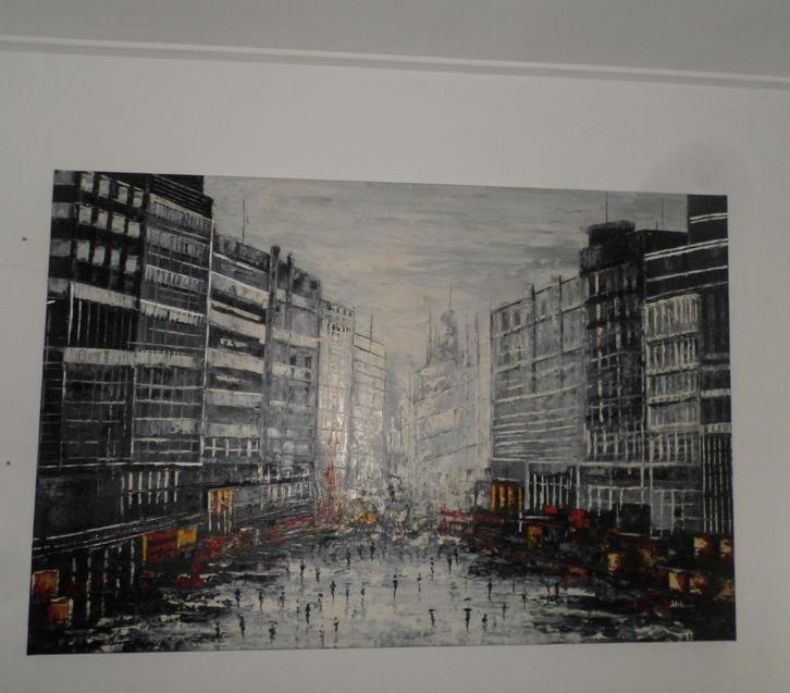 Heel groot modern schilderij "City by Night' 120 x 180 cm, Antiek en Kunst, Kunst | Schilderijen | Modern, Ophalen