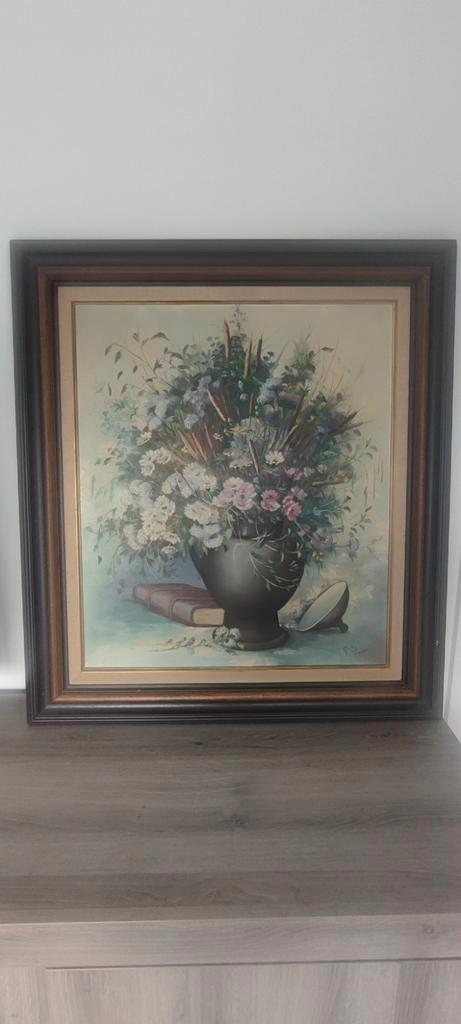 Belgische school (XIX) - stilleven bloemen/vaas/boek, Antiek en Kunst, Kunst | Schilderijen | Klassiek, Ophalen of Verzenden