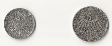 zilver coins bayern 3 en 5 mark 1909/1903 beschikbaar voor biedingen