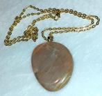 Ketting edelsteen hanger vintage grote perzik maansteen, Handtassen en Accessoires, Kettingen, Ophalen, Beige, Nieuw, Steen of Mineraal