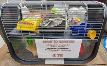 Hok voor hamster incl. toebehoren: voer, speeltjes, enz... beschikbaar voor biedingen