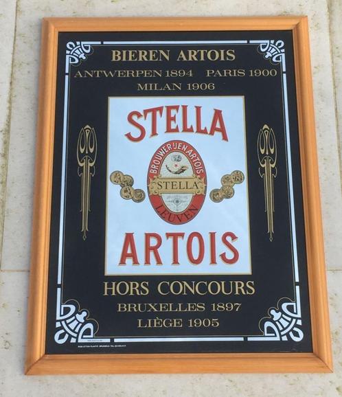Grote spiegel Stella Artois - Rob Otten - Glas, Hout, Verzamelen, Biermerken, Gebruikt, Reclamebord, Plaat of Schild, Stella Artois