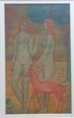 JOS WILS / NAAKTE VROUWEN / ORIGINEEL WERK / 45x36cm / KADER, Antiek en Kunst, Kunst | Schilderijen | Modern, Ophalen of Verzenden