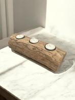 Handgemaakte kaarsen houder - massief hout, Moins de 25 cm, Comme neuf, Enlèvement, Blanc