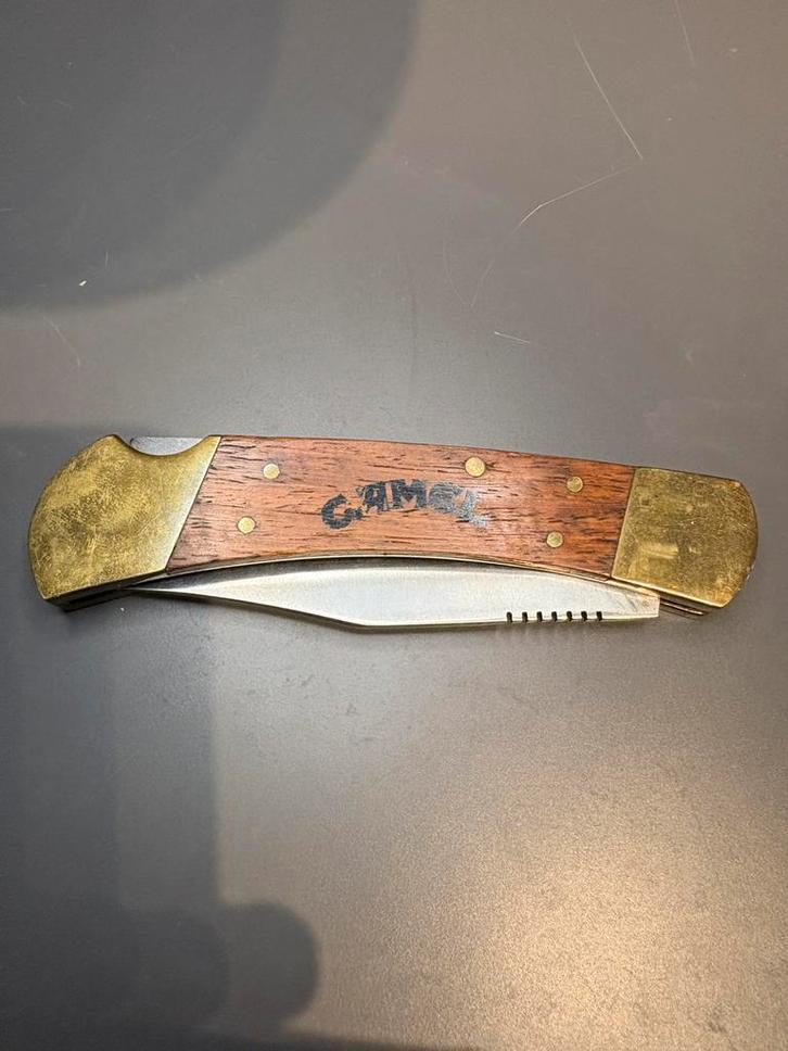 CAMEL zakmes –houten heft & messing bolsters roestvrij staal, Caravans en Kamperen, Kampeergereedschap, Zo goed als nieuw, Verzenden