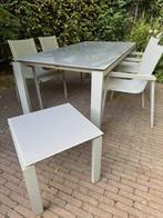 Design tuintafel met 4 stoelen en bijzettafel te koop., Tuin en Terras, Ophalen, Zo goed als nieuw, Rechthoekig, Overige materialen