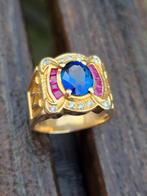 18 krt gouden ring met blauwe saffier ,robijn ,briljant, Handtassen en Accessoires, Ringen, Ophalen of Verzenden, Zo goed als nieuw