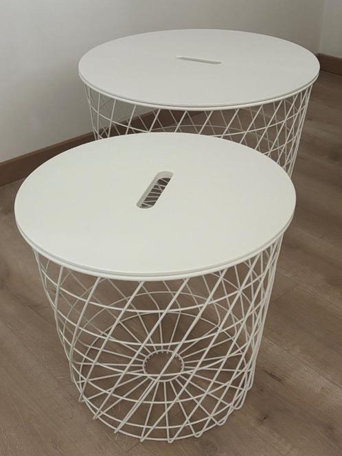 2 ronde bijzettafels/opbergtafels wit, Huis en Inrichting, Tafels | Bijzettafels, Gebruikt, Rond, Minder dan 45 cm, Overige materialen