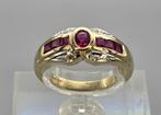 Vintage gouden ring edelsteen robijn en diamant. 2025/628., Verzenden, Met edelsteen, Dame, Rood