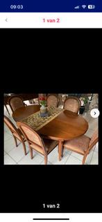 Tafel in kerselaar + 6 stoelen + 2 stoelen met armleuning, Huis en Inrichting, Ophalen, Gebruikt, Klassiek, Vijf personen of meer