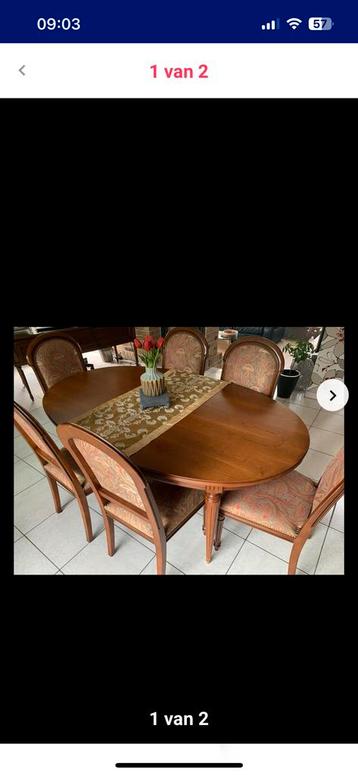 Tafel in kerselaar + 6 stoelen + 2 stoelen met armleuning, 150 à 200 cm, Cinq personnes ou plus, Klassiek, Cerisier