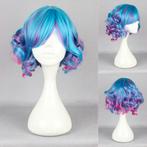 Carnaval pruik kort met krulletjes helder blauw fel roze, Envoi, Neuf