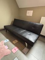 Zetelbed zwart leer look, Ophalen, Eenpersoons, Zwart, 190 cm of minder