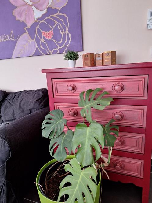 Massief eiken ladekast, twee kleuren, vintage, Huis en Inrichting, Kasten | Ladekasten, Gebruikt, Ophalen