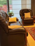 Mooie leren zetels + poef, Huis en Inrichting, Ophalen, Zo goed als nieuw, Leer