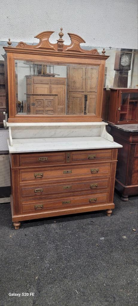 Meuble coiffeuse en chêne 1900 avec marbre blanc, Huis en Inrichting, Kasten | Buffetkasten, Zo goed als nieuw, Eikenhout, Ophalen