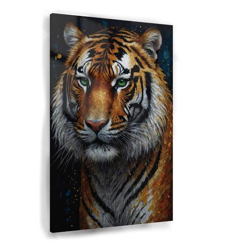 Peinture sur verre « Vue intense du tigre doré » 100x150cm, Antiquités & Art, Art | Peinture | Moderne, Envoi