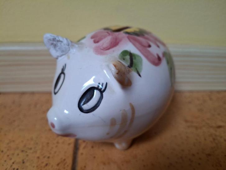 Spaarvarken met bloempjes, Verzamelen, Spaarpotten, Gebruikt, Dier, Steen, Aardewerk of Keramiek, Ophalen of Verzenden