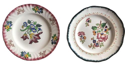 2 borden 23 cm Longwy - handgeschilderd 1925-1930, Antiek en Kunst, Antiek | Keramiek en Aardewerk, Ophalen of Verzenden
