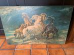 Olieverf op paneel: „Horses in the storm””., Antiek en Kunst, Ophalen