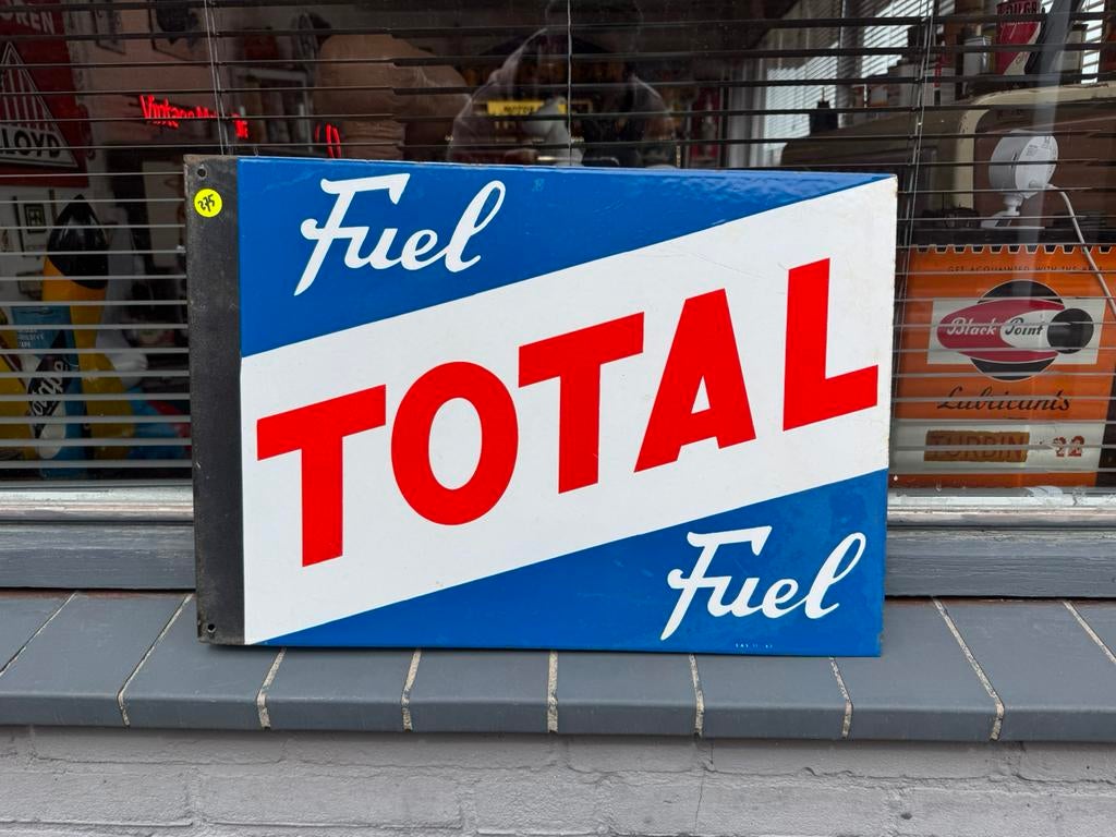 TOTAL Benzine oud emaille reclamebord, Verzamelen, Merken en Reclamevoorwerpen, Gebruikt, Reclamebord, Ophalen