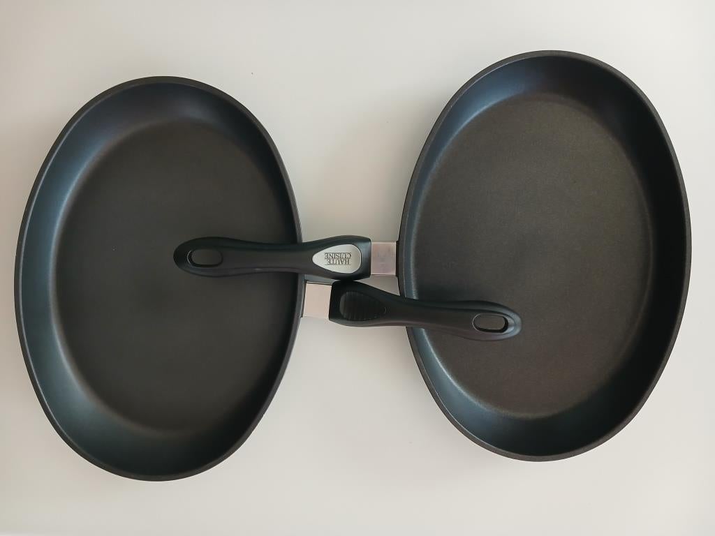 2 STOVE GUSS ovale vispannen 38 cm x 27 cm, Huis en Inrichting, Keuken | Potten en Pannen, Gebruikt, Overige typen, Keramische plaat