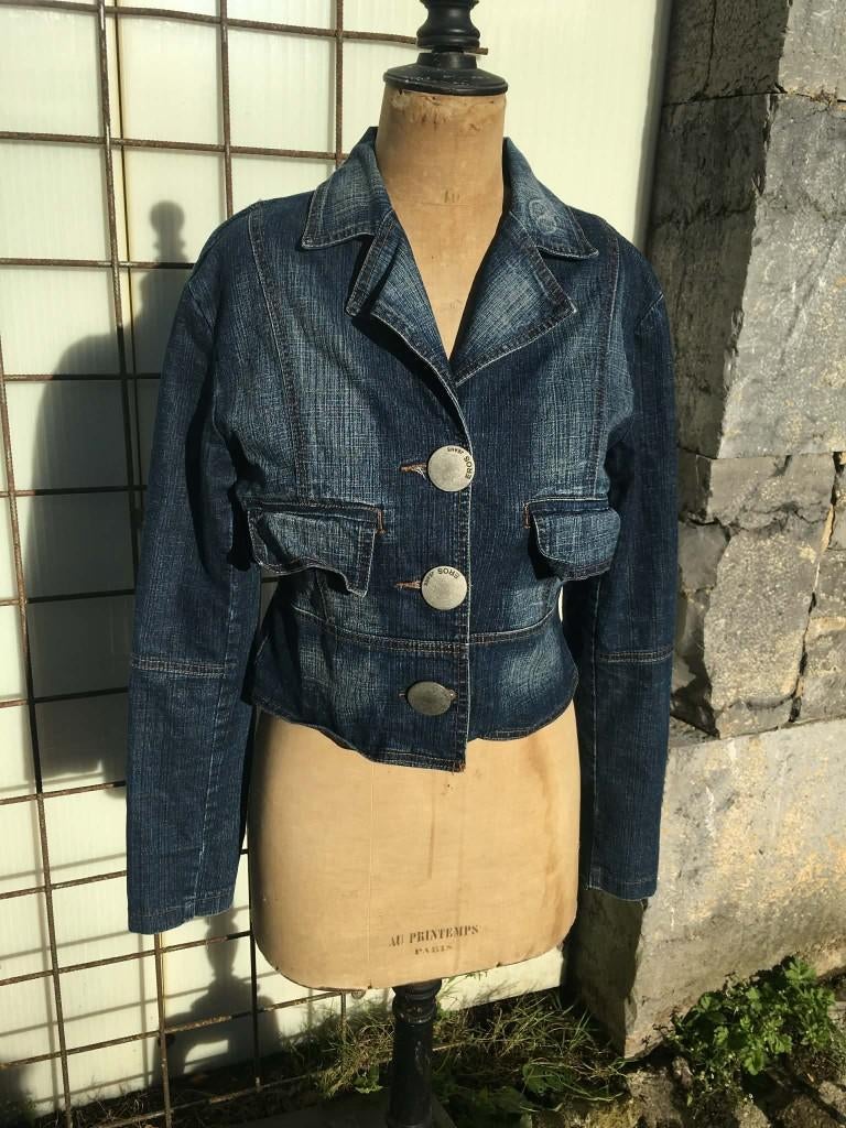 jeansvestje Vintage , Eros maat 2, Kleding | Dames, Jassen | Zomer, Gedragen, Maat 38/40 (M), Blauw, Ophalen of Verzenden