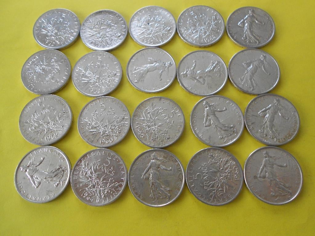 20 pièces de 5 fr semeuse argent, Timbres & Monnaies, Monnaies | Europe | Monnaies non-euro, Envoi, Monnaie en vrac, Argent