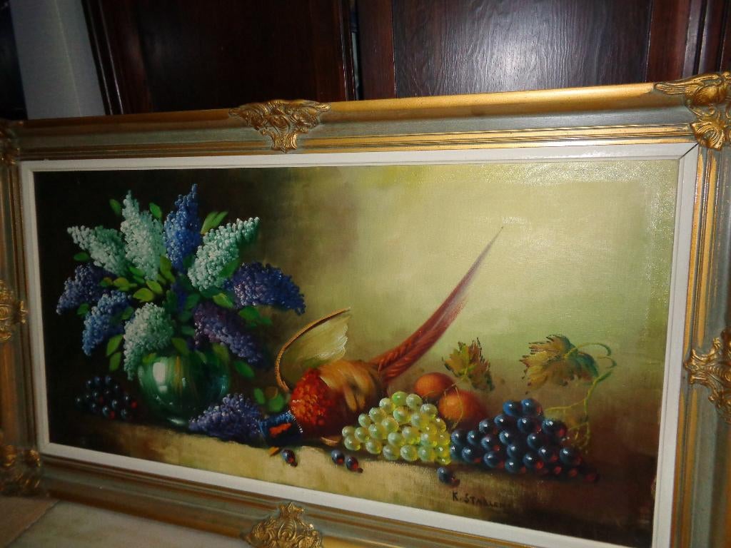 *Prachtige grote gesigneerde schilderij met zéér mooie kader, Antiek en Kunst, Kunst | Schilderijen | Klassiek, Ophalen of Verzenden